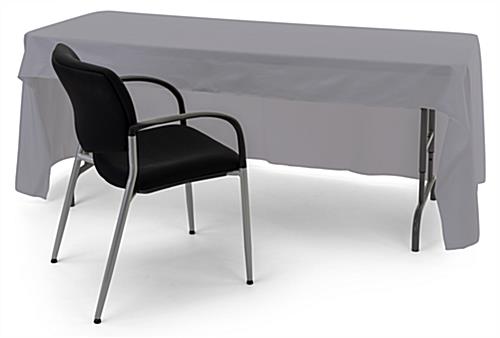 Gray open back tablecloth with room for a presenter