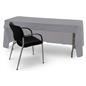 Gray open back tablecloth with room for a presenter