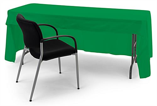 Kelly green 3-sided event table cloth with room for seating and storage