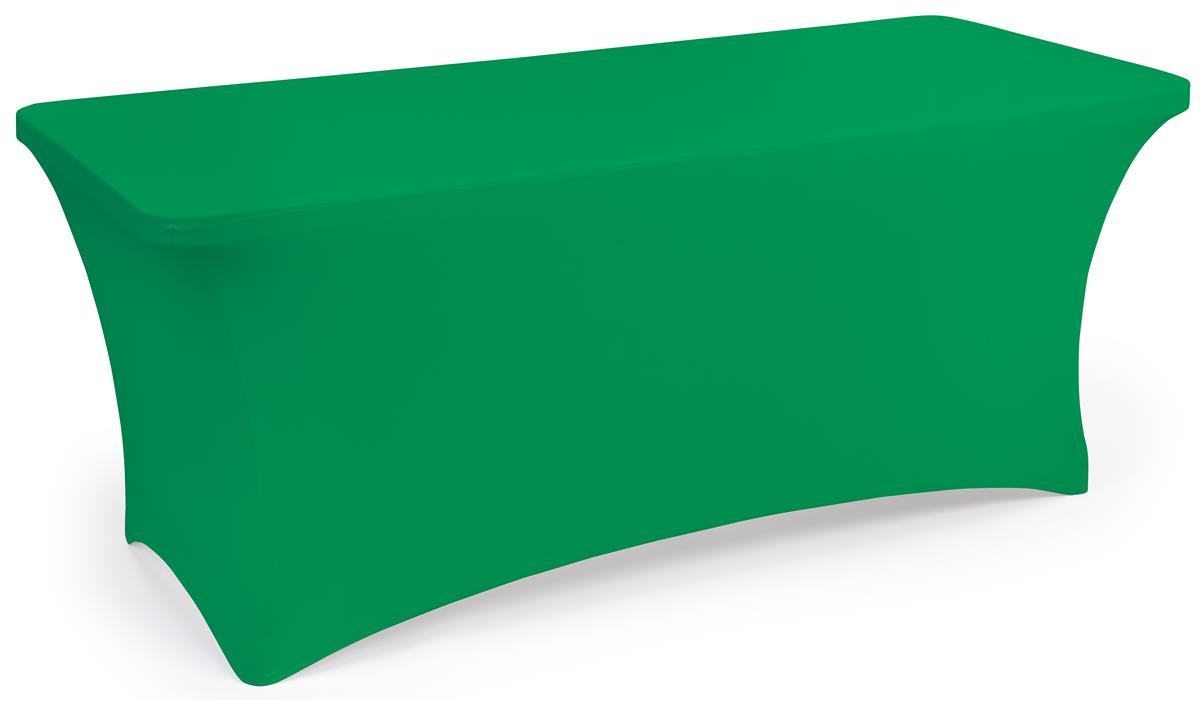 Kelly green stretch table cloth fits 72 inch long tabletops 