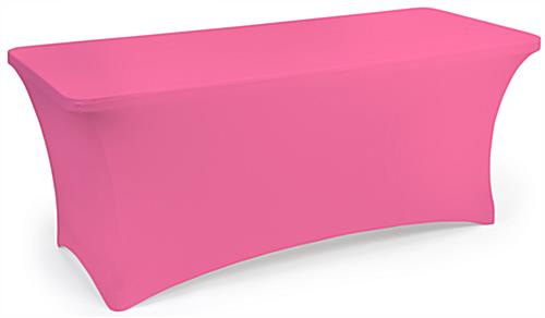 Pink stretch table cloth is machine washable