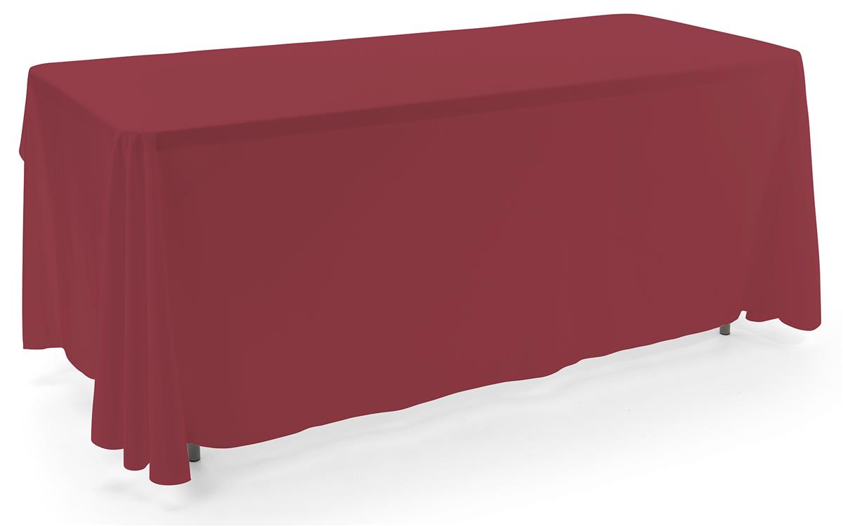Burgundy 3-sided event table cloth in machine washable fabric