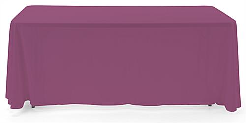 Purple 3-sided event table cloth with rounded top corners to prevent bunching