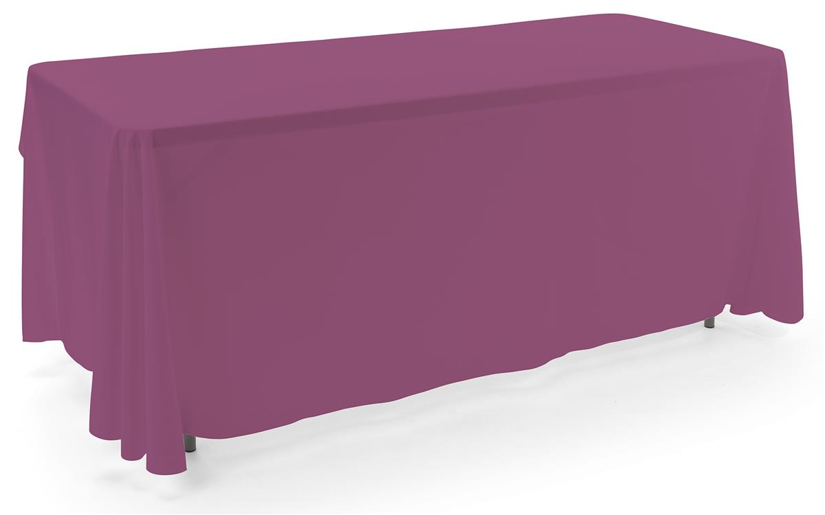 Purple 3-sided event table cloth in machine washable fabric