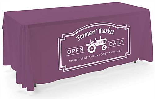 Purple open back tablecloth with personalized design