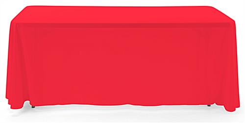 Red 3-sided event table cloth with rounded top corners to prevent bunching