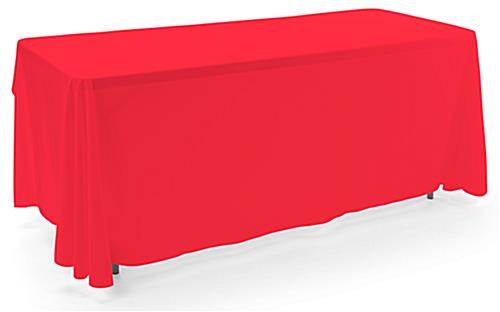 Red 3-sided event table cloth in machine washable fabric