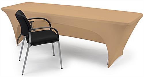 Stretch table cloth with solid tan coloring
