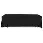 Black 3-sided event table cloth with clean drape and rounded corner design