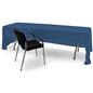 Dark blue 3-sided event table cloth with easy access to storage and seating from behind