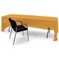 Gold 3-sided event table cloth with easy access to storage and seating from behind