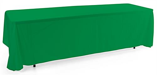 Kelly green 3-sided event table cloth in machine washable polyester fabric