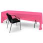 Pink 3-sided event table cloth with easy access to storage and seating from behind