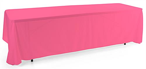 Pink 3-sided event table cloth in machine washable polyester fabric