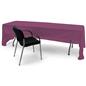 Purple 3-sided event table cloth with easy access to storage and seating from behind