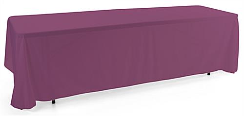 Purple 3-sided event table cloth in machine washable polyester fabric