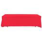 Red 3-sided event table cloth with clean drape and rounded corner design