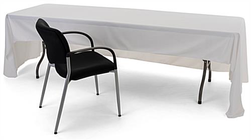 White 3-sided event table cloth with easy access to storage and seating from behind