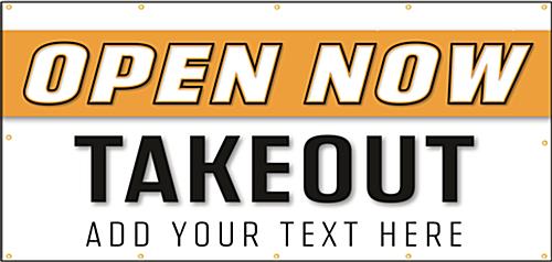 Open for take out banner sign with 10 metal hanging grommets