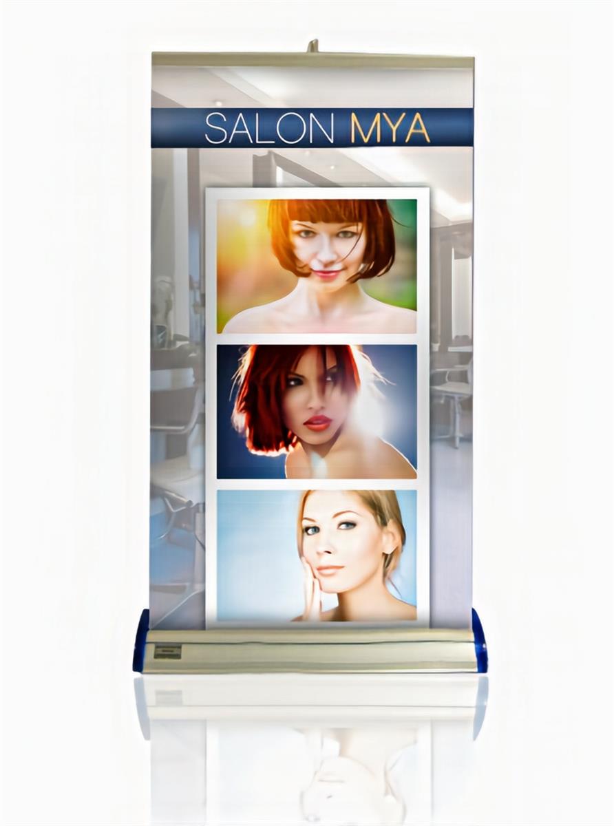 Premium table banner stand with printed graphics