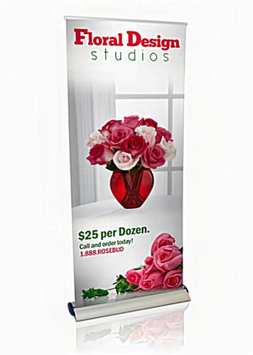 Silver Wing roll up banner stand with printed graphics