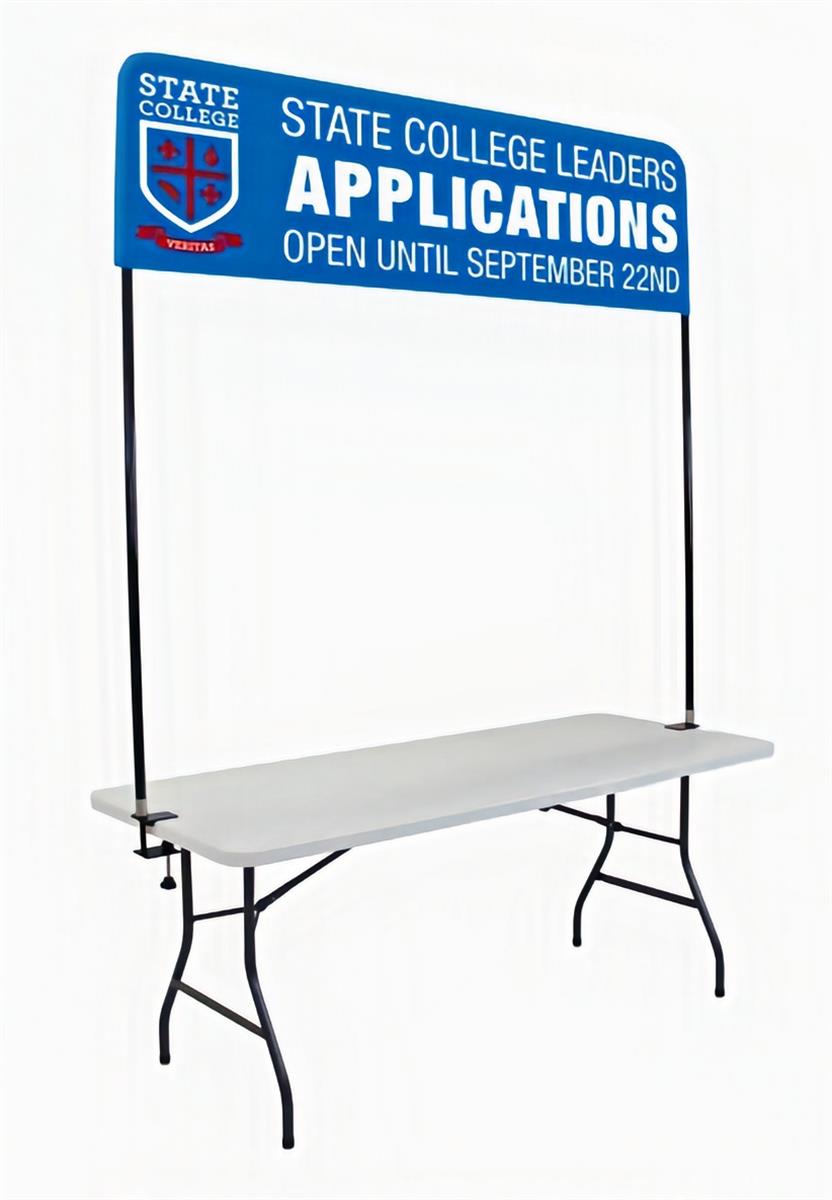6'W table header banner with custom printed graphics