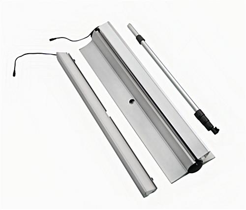 Glow Retractable Banner Stand with LED Lights Hardware includes the base, top rail, and telescopic pole