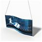 Wave hanging trade show banner with custom printed graphics