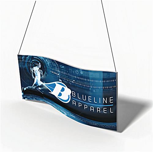 Wavy overhead trade show banner with custom graphics