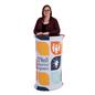 Oval fabric podium counter with printed podium wrap