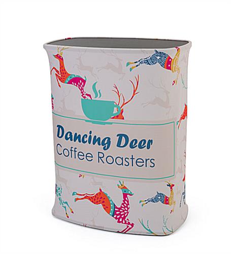 Rectangular podium counters with printed wraps