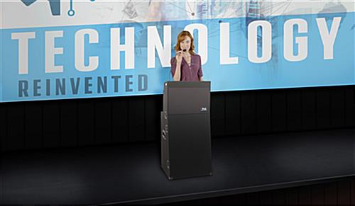 Podium with mic and speaker used for presentations