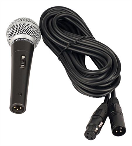 Handheld wired microphone with ball-shaped grille and windscreen