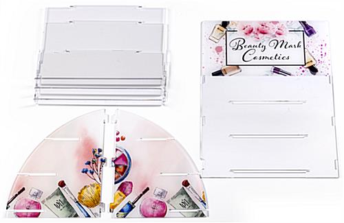 Three tier printed acrylic display shelves features easy assembly
