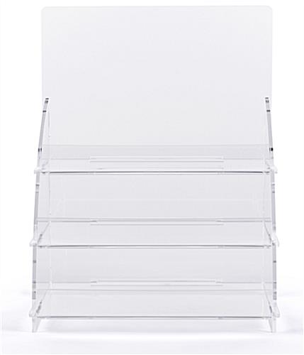 Three tiered acrylic retail countertop rack with interlocking panels