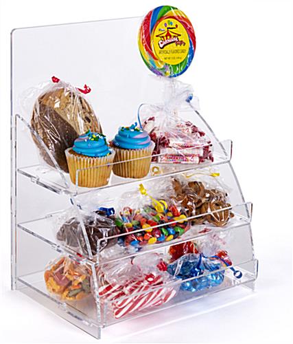 Three tiered acrylic retail countertop rack is easily portable