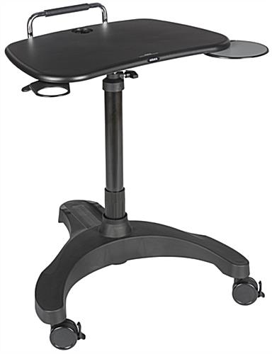 Mobile Standing Desk | Retractable Mouse Tray and Cup Holder