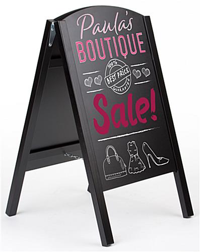 Black chalkboard easel with custom printed graphic