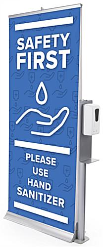 52 inch tall automatic hand sanitizer banner stand meets ADA height and reach standards 