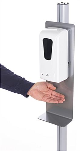 Automatic hand sanitizer banner stand with hands-free dispensing 
