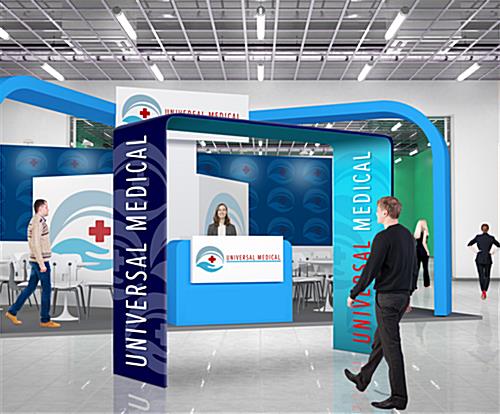 Custom square trade show booth arch in trade show environment