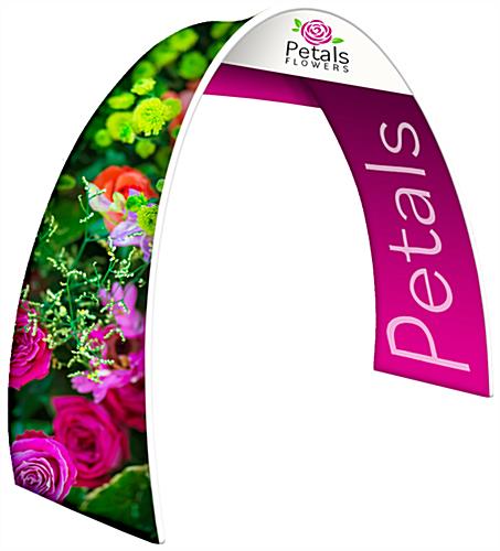 Personalized oval trade show archway with stretch polyester fabric