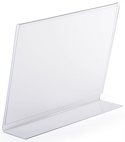 Countertop angled glare free clear plastic horizontal sign holder