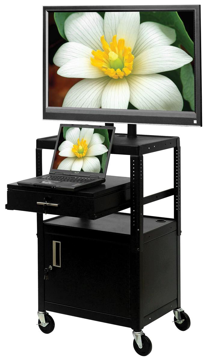 Media Cart on Wheels w/ Locking & PullOut Drawer