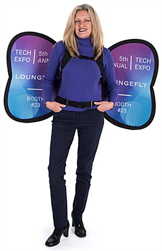 Double-sided wing-shaped backpack banner advertising