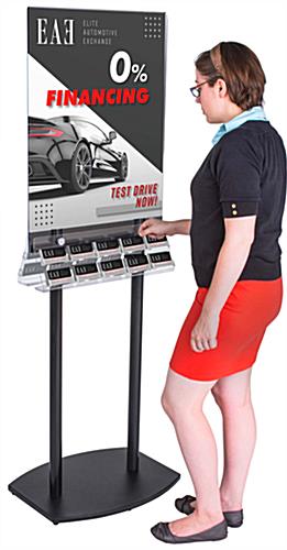 Floor Standing Double-Sided Poster Stand with Business Card Slots