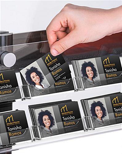 Black Poster Stand with Business Card Rack and 10 Open Pockets