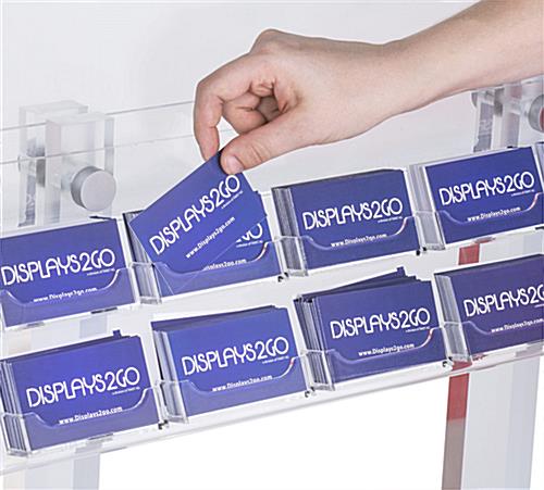 Clear Poster Stand with Business Card Pockets Designed for Easy Restocking