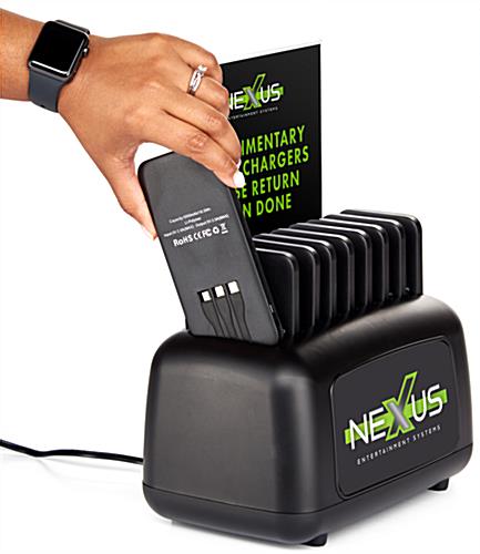 Branded tabletop cell phone charging dock with reversible packs