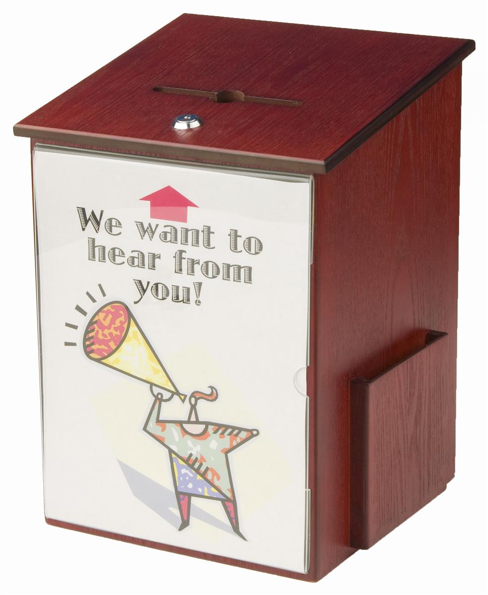 wooden-employee-suggestion-box-mahogany-finish-side-pocket